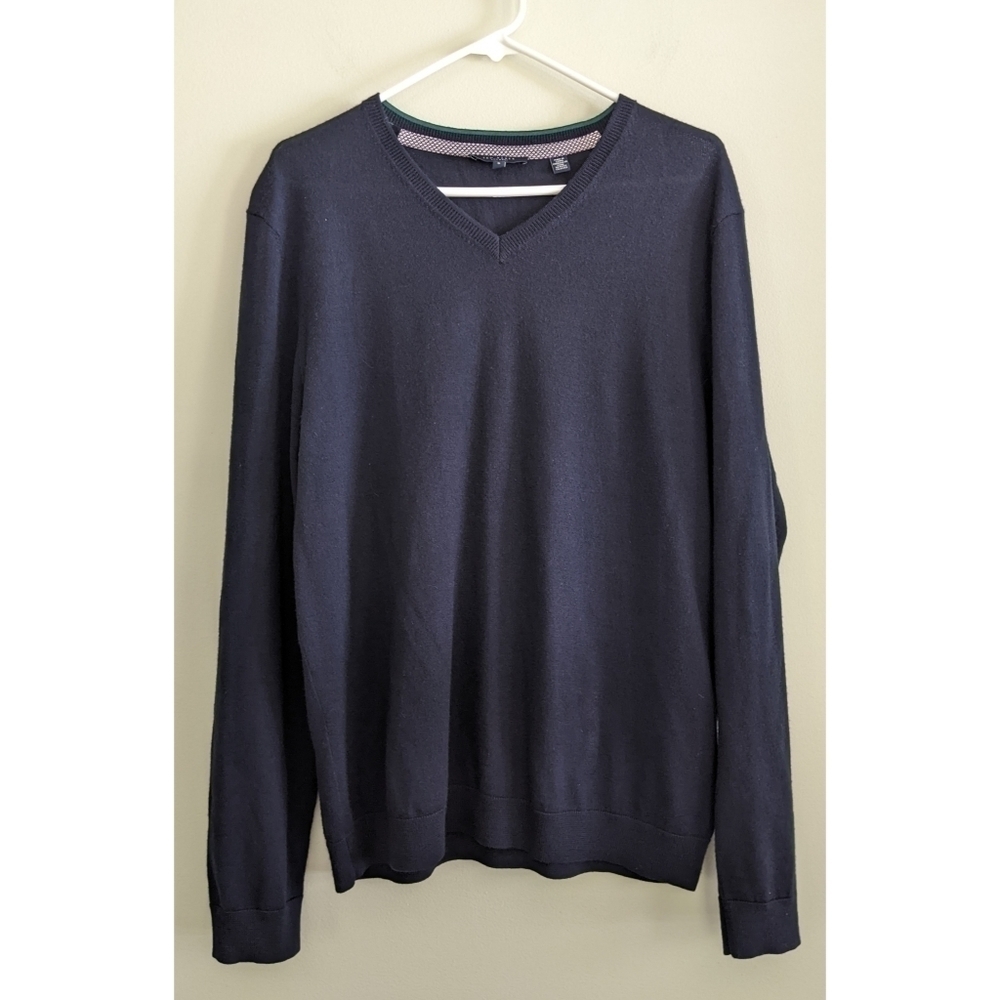 Ted Baker London Blue 100% Merino Wool V-neck Sweater XL